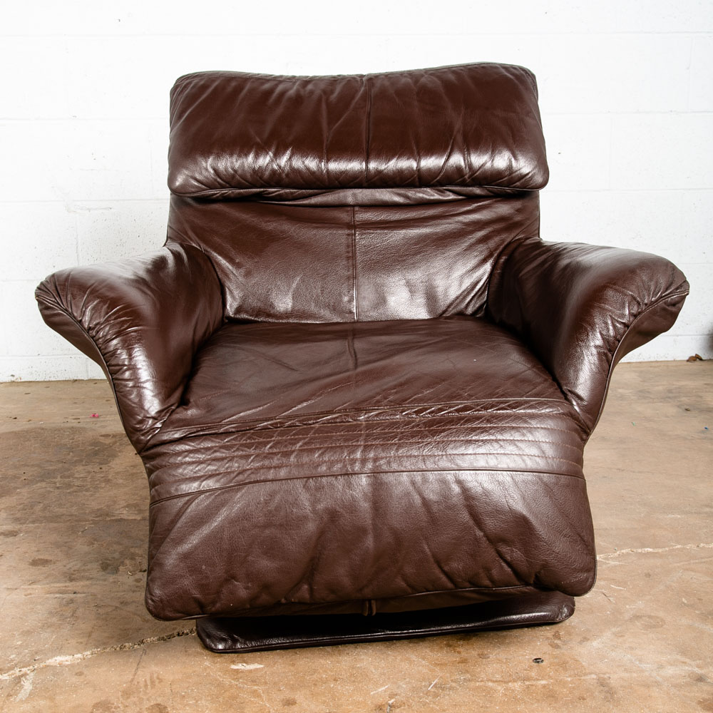 Mid Century Danish Modern Lounge Chair Club Set Swivel Brown Leather Pair Set NM - Image 5