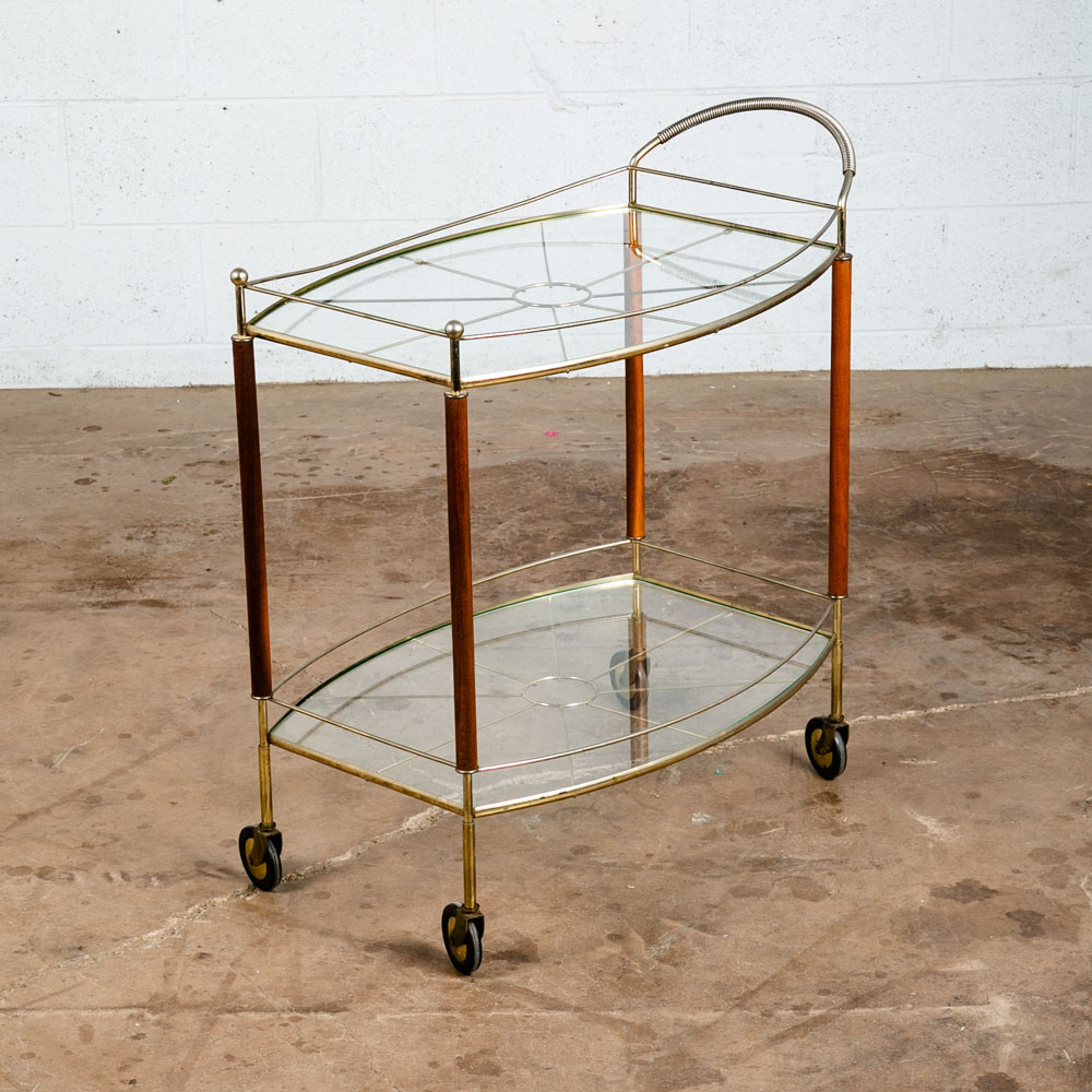Mid Century Modern Serving Cart Trolley Teak Glass Serving Italian Rolling Metal