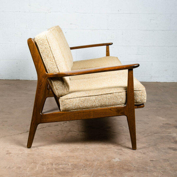 Mid Century Modern Sofa Couch Viko Baumritter Spindle White Tweed Danish 3 Seat - Image 4