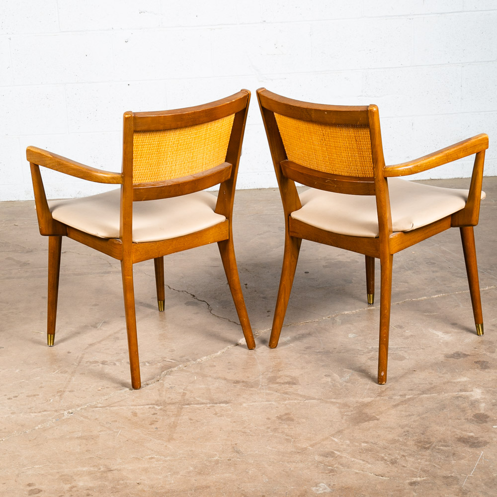 Mid Century Modern Dining Chairs Set Pair Captain Cane Armchairs Side Vintage VG - Image 4