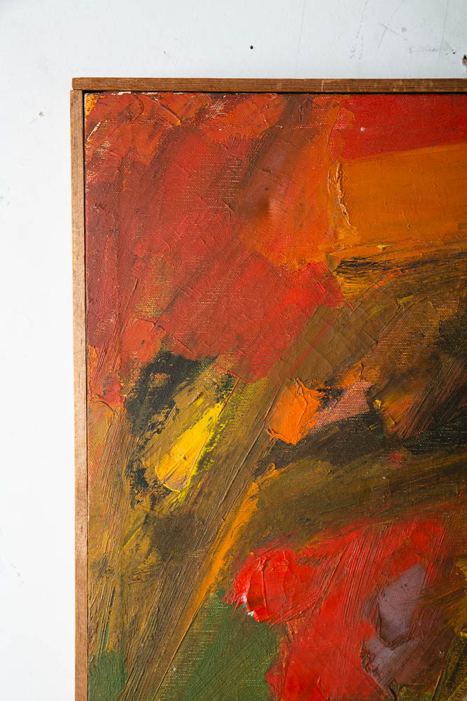 Mid Century Modern Oil Painting Original Art Abstract Expressionism Canvas Warm - Image 3