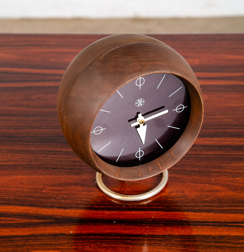 Mid Century Modern Desk Clock George Nelson Howard Miller Chronopak Walnut Table - Image 5