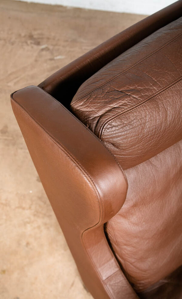 Mid Century Danish Modern Lounge Chair Wingback Brown Leather High Back Seat Mcm - Image 5