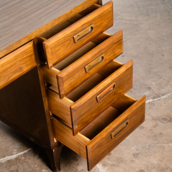 Mid Century Modern Desk Executive Walnut Floating 9 Drawer Office Vintage - Image 7