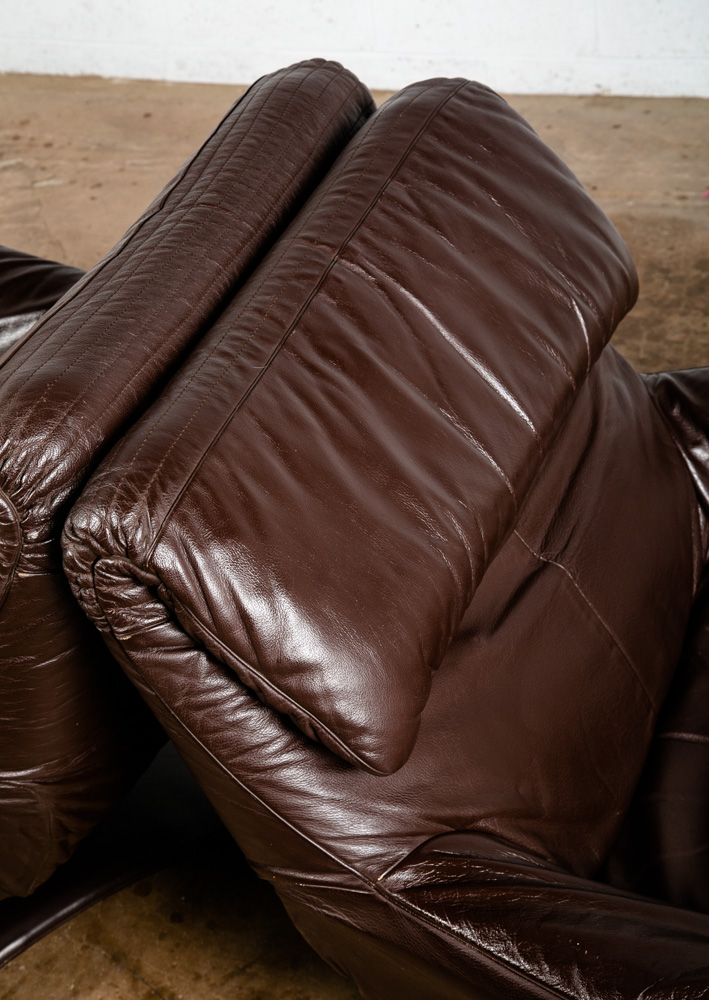 Mid Century Danish Modern Lounge Chair Club Set Swivel Brown Leather Pair Set NM - Image 8