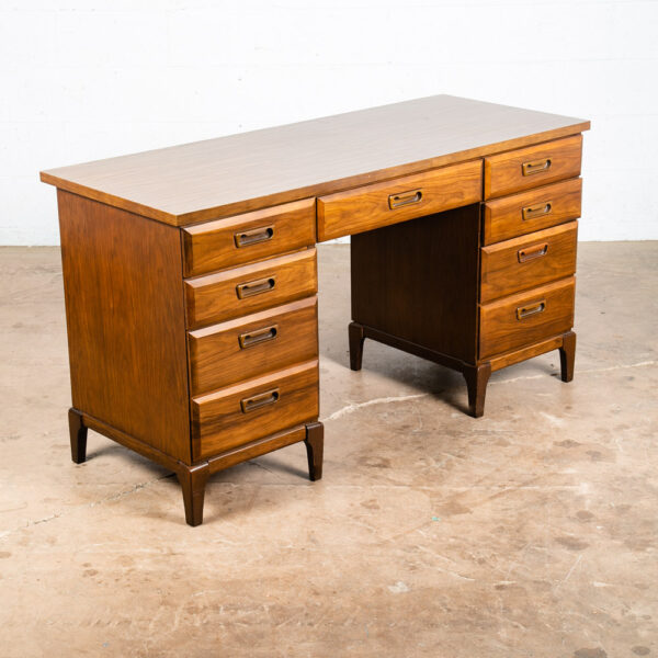 Mid Century Modern Desk Executive Walnut Floating 9 Drawer Office Vintage