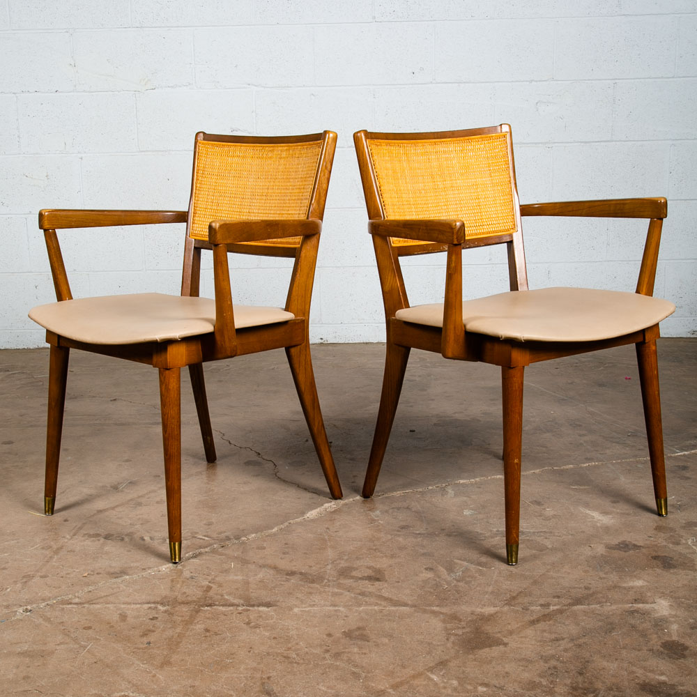 Mid Century Modern Dining Chairs Set Pair Captain Cane Armchairs Side Vintage VG - Image 5