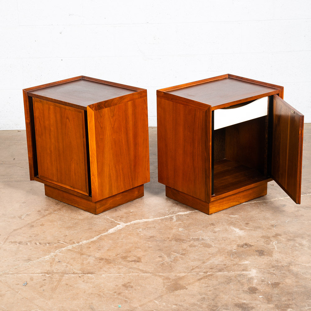 Mid Century Modern Nightstands End Side Tables Dillingham Esprit Walnut Drawer - Image 6