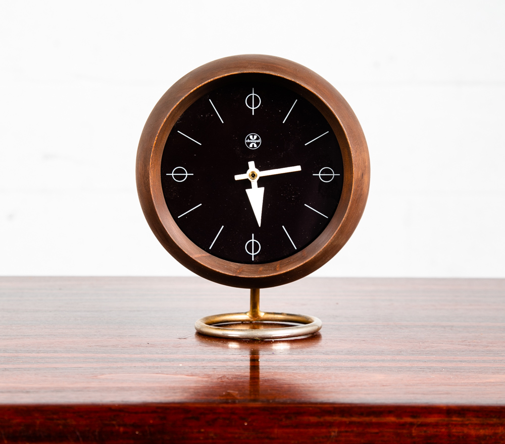Mid Century Modern Desk Clock George Nelson Howard Miller Chronopak Walnut Table - Image 2