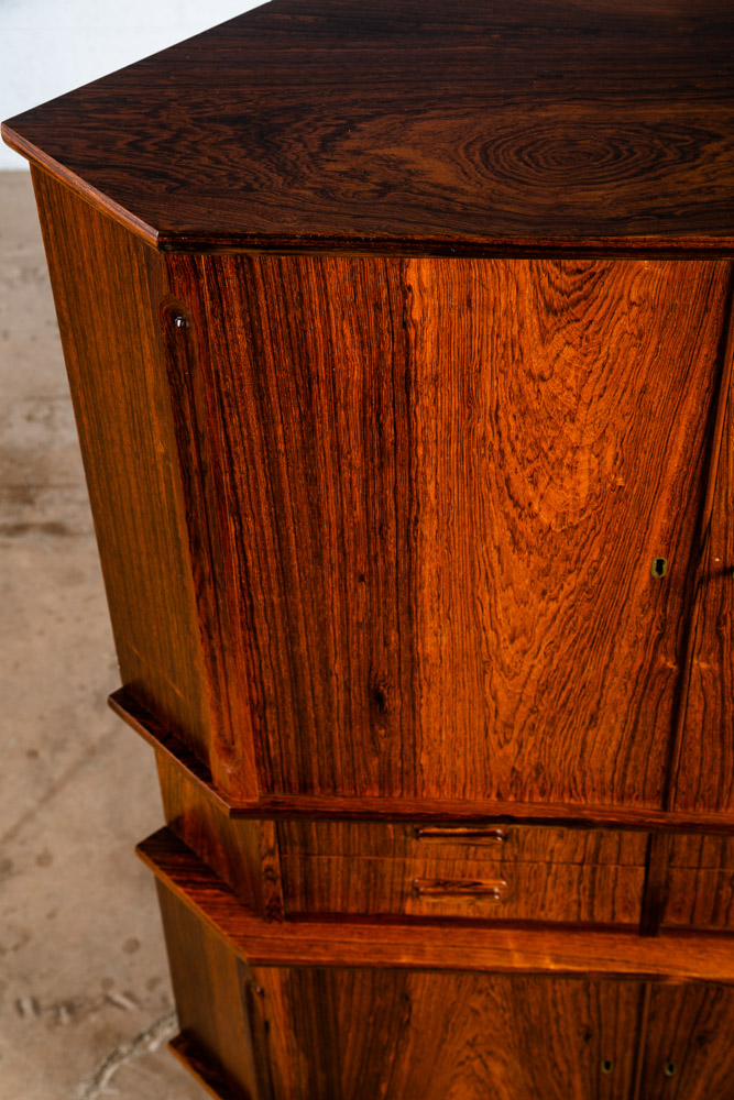 Mid Century Danish Modern Corner Cabinet Rosewood Bar Denmark Drawers Locking VG - Image 11