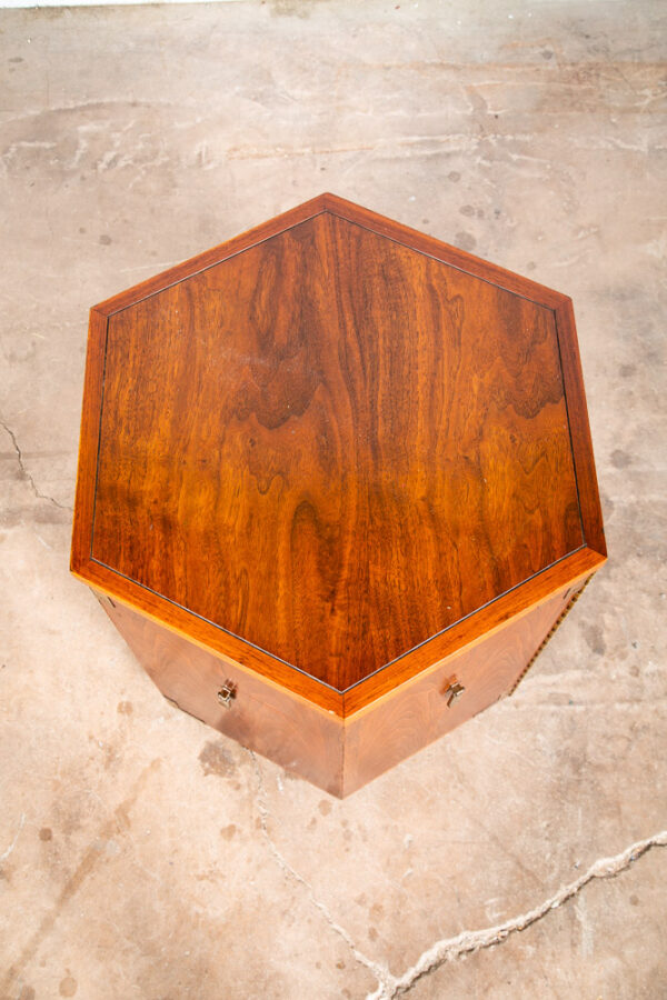 Mid Century Modern End Table Side Lane Hexagon Cabinet Storage Door Walnut Mcm - Image 9