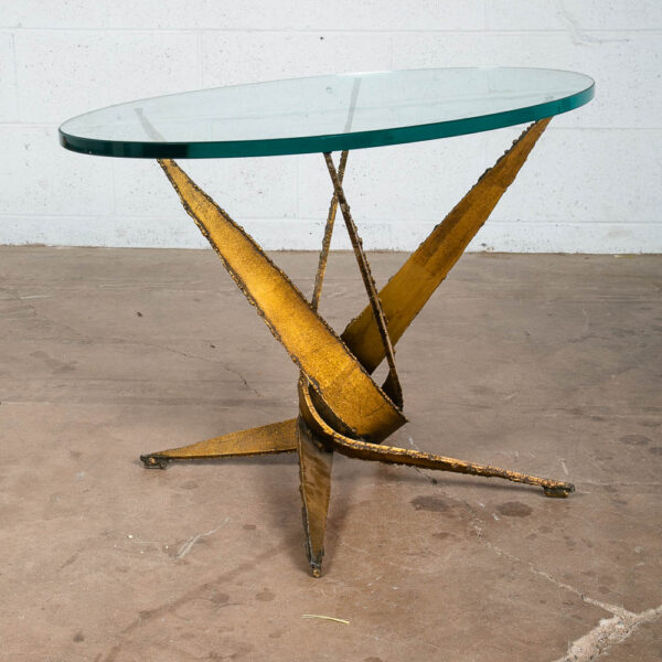 Mid Century Modern Side Table Brass Glass Metal Paul Evans Brutalist Gold Mcm NM - Image 11