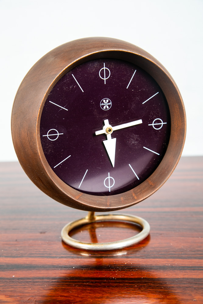Mid Century Modern Desk Clock George Nelson Howard Miller Chronopak Walnut Table - Image 8