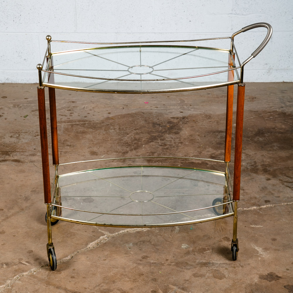 Mid Century Modern Serving Cart Trolley Teak Glass Serving Italian Rolling Metal - Image 5