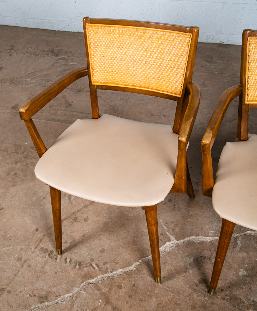 Mid Century Modern Dining Chairs Set Pair Captain Cane Armchairs Side Vintage VG - Image 12