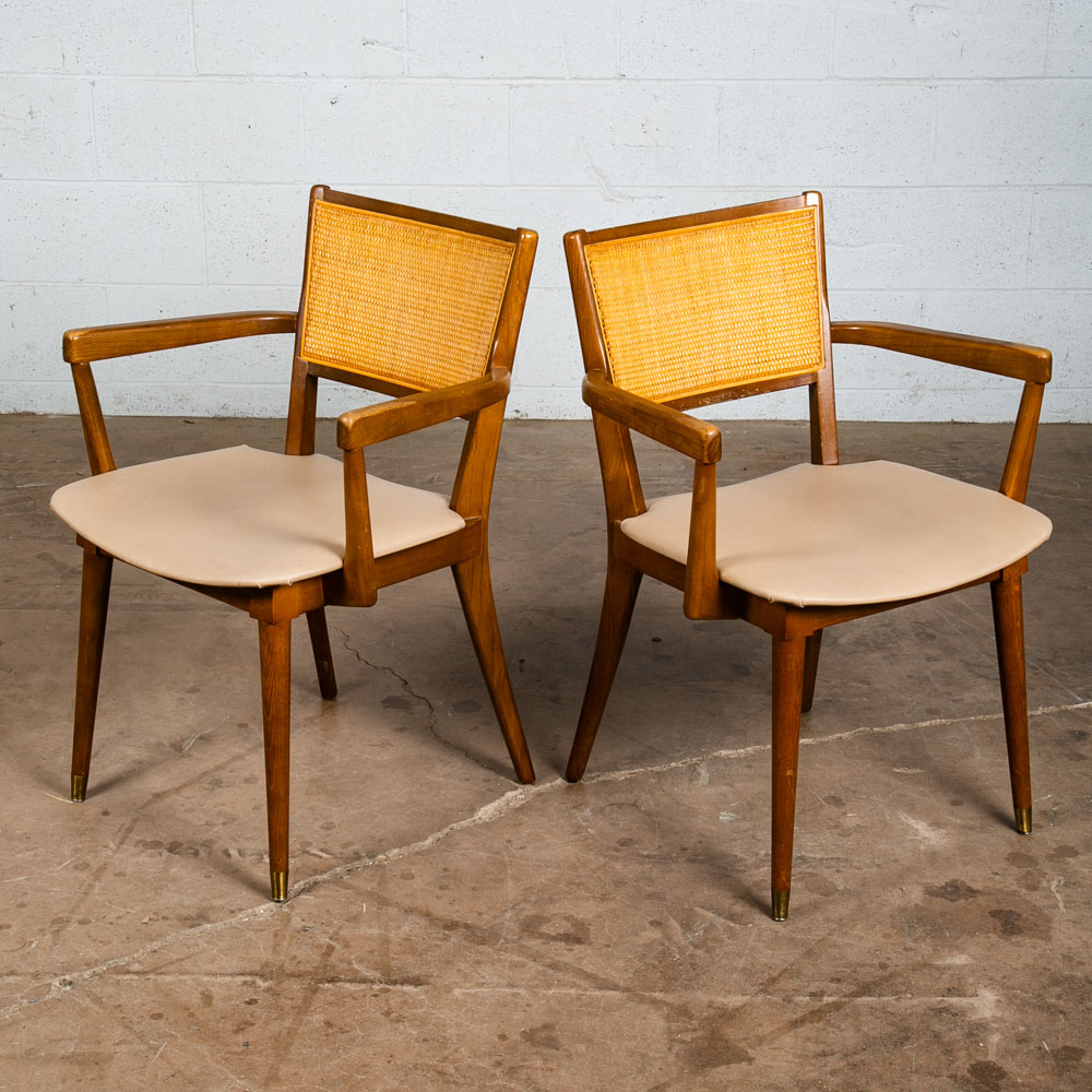 Mid Century Modern Dining Chairs Set Pair Captain Cane Armchairs Side Vintage VG - Image 8