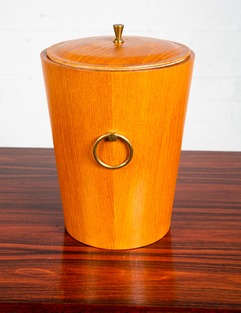 Mid Century Danish Modern Ice Bucket Lidded Teak Rainbow Sweden Liner Round Mcm - Image 4