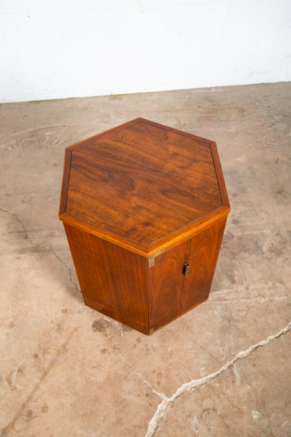 Mid Century Modern End Table Side Lane Hexagon Cabinet Storage Door Walnut Mcm - Image 7