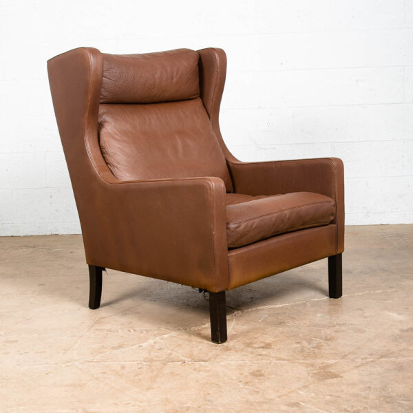 Mid Century Danish Modern Lounge Chair Wingback Brown Leather High Back Seat Mcm