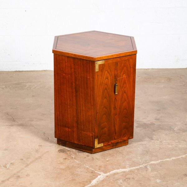 Mid Century Modern End Table Side Lane Hexagon Cabinet Storage Door Walnut Mcm - Image 8