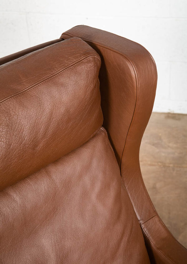 Mid Century Danish Modern Lounge Chair Wingback Brown Leather High Back Seat Mcm - Image 6