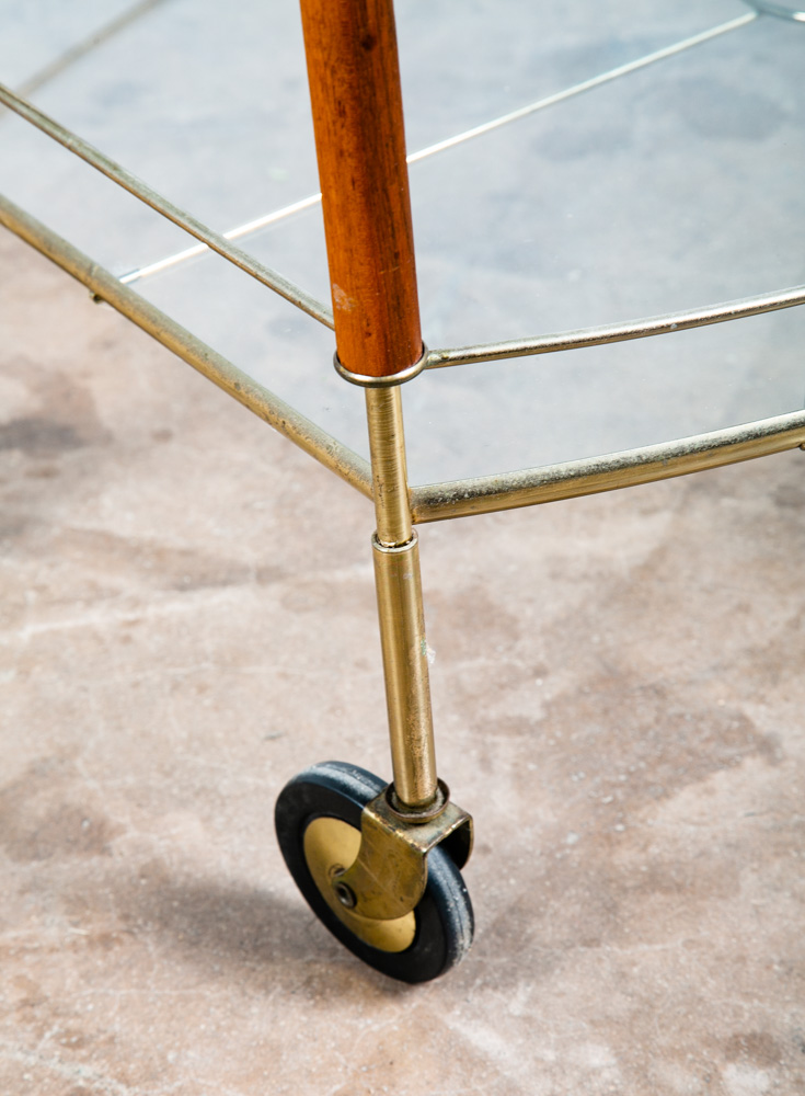 Mid Century Modern Serving Cart Trolley Teak Glass Serving Italian Rolling Metal - Image 8