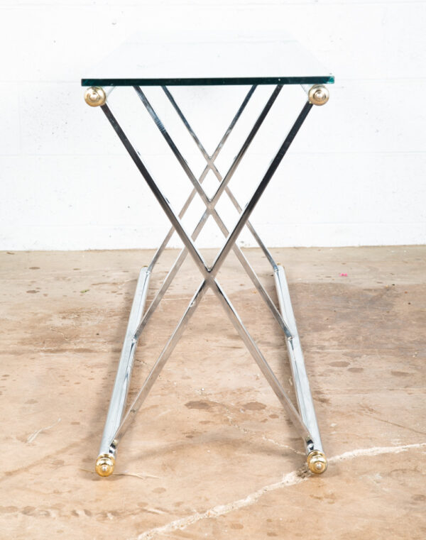 Mid Century Modern Console Table Entry Sofa Metal Chrome Glass Vintage Baughman - Image 3