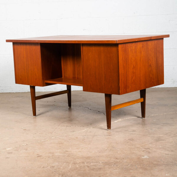 Mid Century Danish Modern Desk Executive Teak 6 Drawer Bookshelf Floating Lock - Image 4