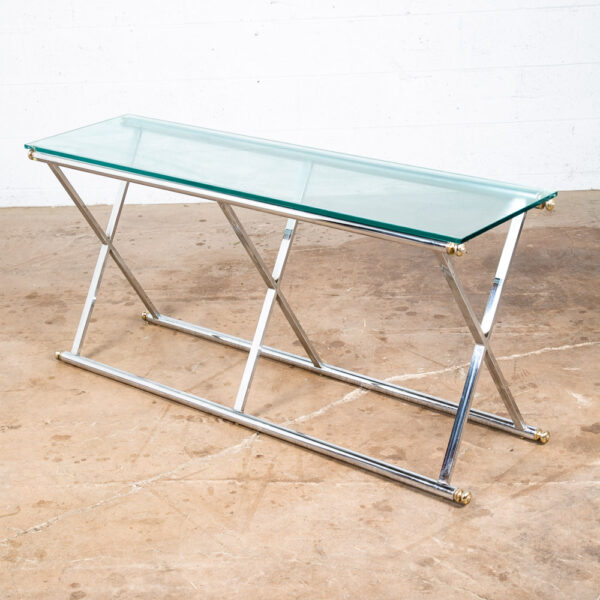 Mid Century Modern Console Table Entry Sofa Metal Chrome Glass Vintage Baughman - Image 10
