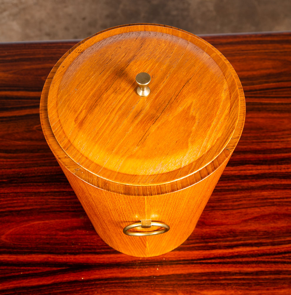 Mid Century Danish Modern Ice Bucket Lidded Teak Rainbow Sweden Liner Round Mcm - Image 8