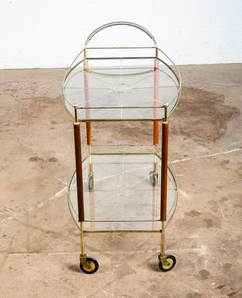 Mid Century Modern Serving Cart Trolley Teak Glass Serving Italian Rolling Metal - Image 4