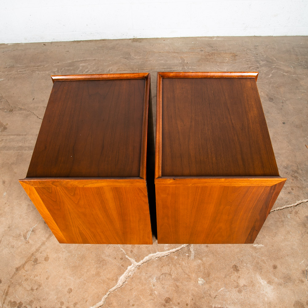 Mid Century Modern Nightstands End Side Tables Dillingham Esprit Walnut Drawer - Image 5