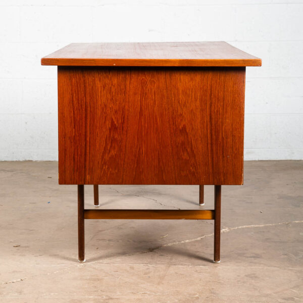 Mid Century Danish Modern Desk Executive Teak 6 Drawer Bookshelf Floating Lock - Image 3