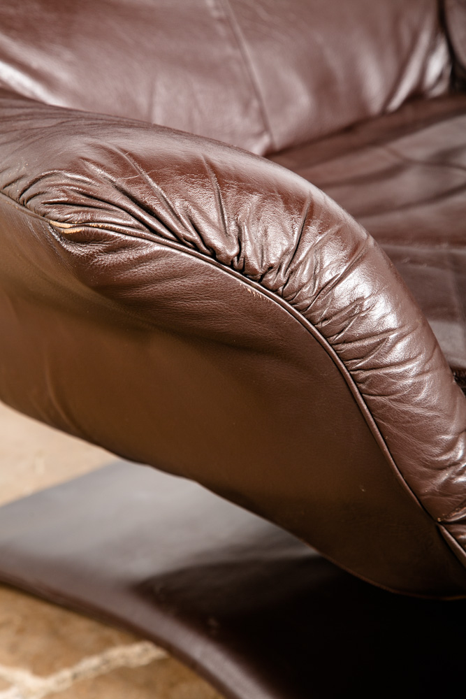 Mid Century Danish Modern Lounge Chair Club Set Swivel Brown Leather Pair Set NM - Image 9