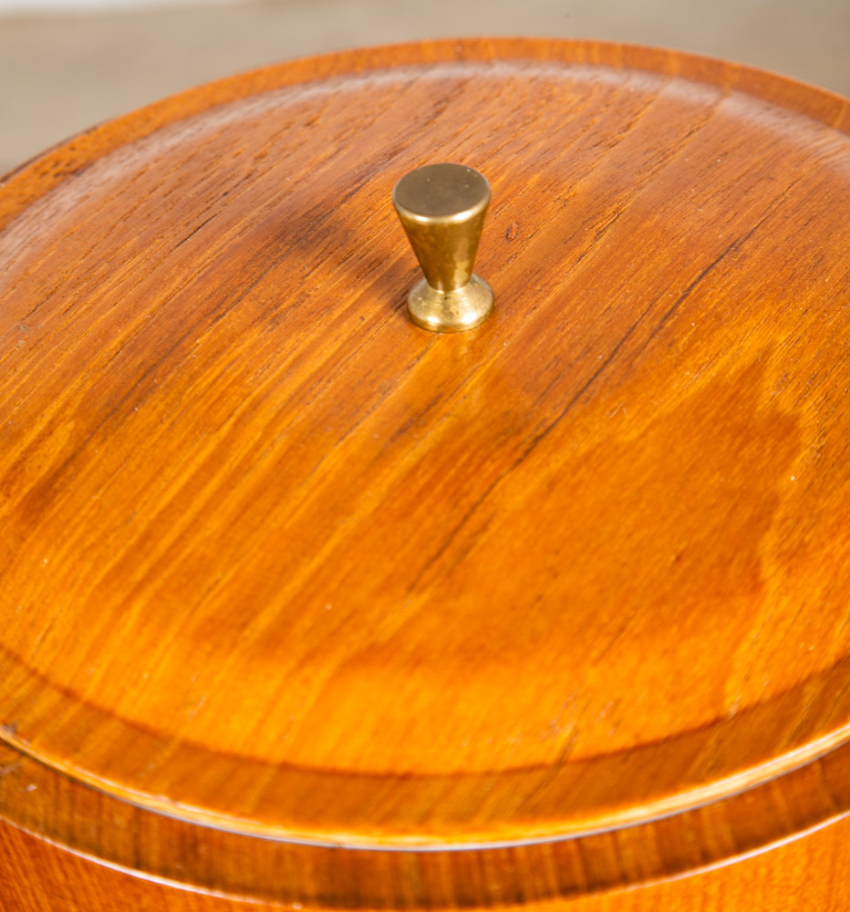 Mid Century Danish Modern Ice Bucket Lidded Teak Rainbow Sweden Liner Round Mcm - Image 12