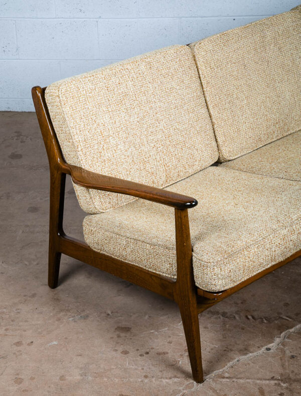 Mid Century Modern Sofa Couch Viko Baumritter Spindle White Tweed Danish 3 Seat - Image 8