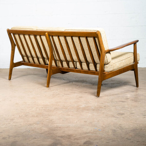 Mid Century Modern Sofa Couch Viko Baumritter Spindle White Tweed Danish 3 Seat - Image 5
