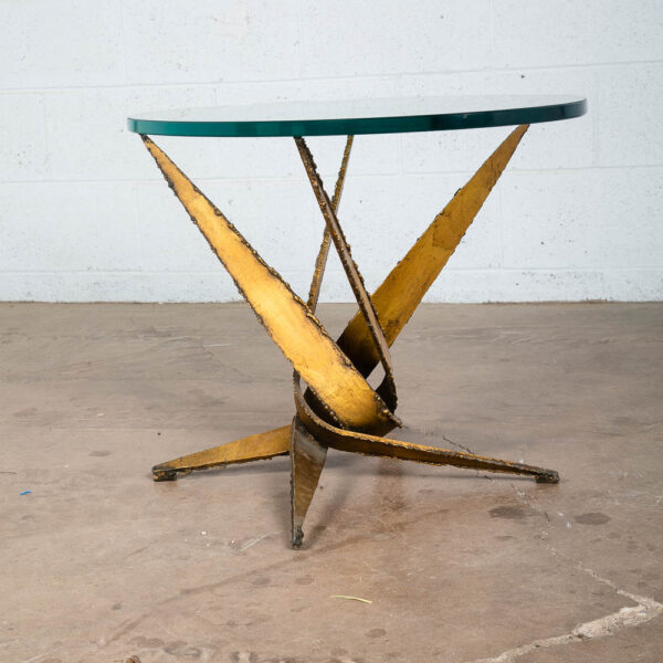 Mid Century Modern Side Table Brass Glass Metal Paul Evans Brutalist Gold Mcm NM - Image 2