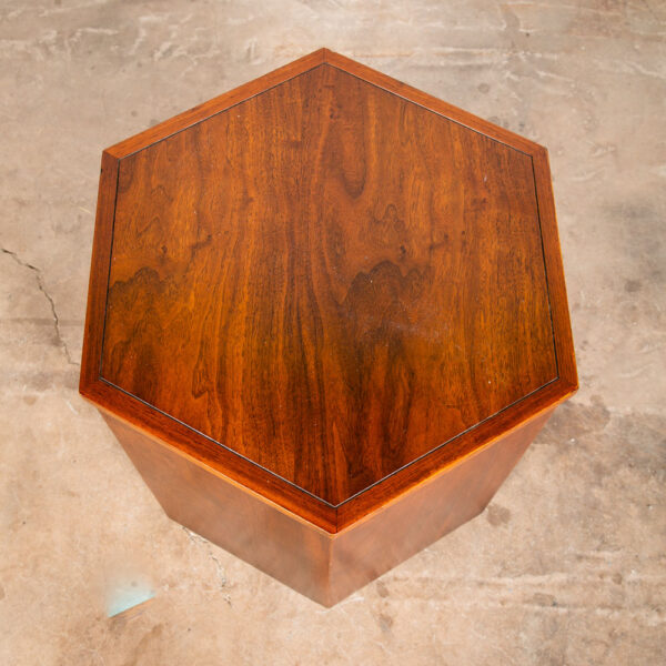 Mid Century Modern End Table Side Lane Hexagon Cabinet Storage Door Walnut Mcm - Image 4