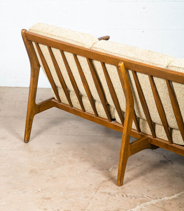 Mid Century Modern Sofa Couch Viko Baumritter Spindle White Tweed Danish 3 Seat - Image 12