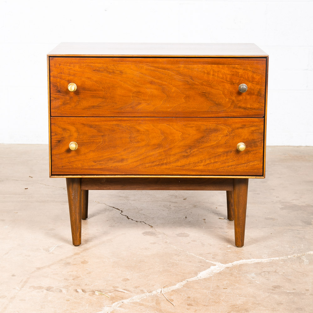 Mid Century Modern Chest of Drawers Dresser Walnut 2 Drawer Stanley Vintage Mcm - Image 2