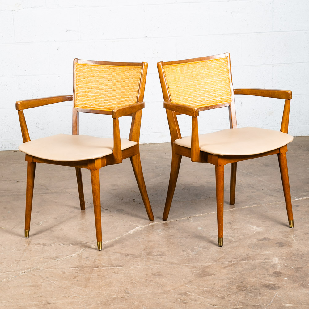 Mid Century Modern Dining Chairs Set Pair Captain Cane Armchairs Side Vintage VG