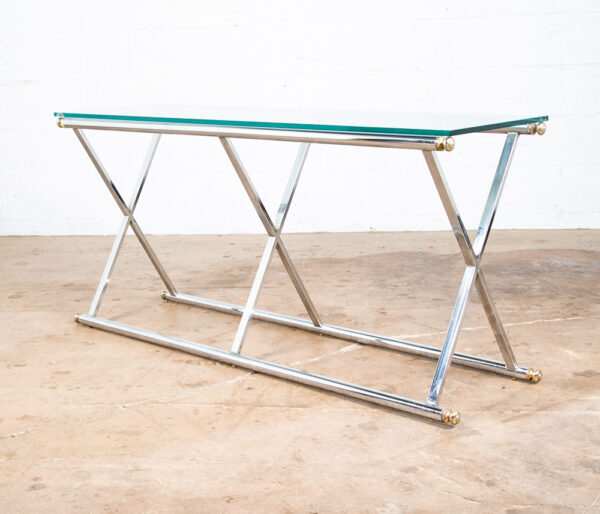 Mid Century Modern Console Table Entry Sofa Metal Chrome Glass Vintage Baughman - Image 2