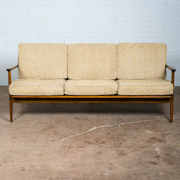 Mid Century Modern Sofa Couch Viko Baumritter Spindle White Tweed Danish 3 Seat - Image 2