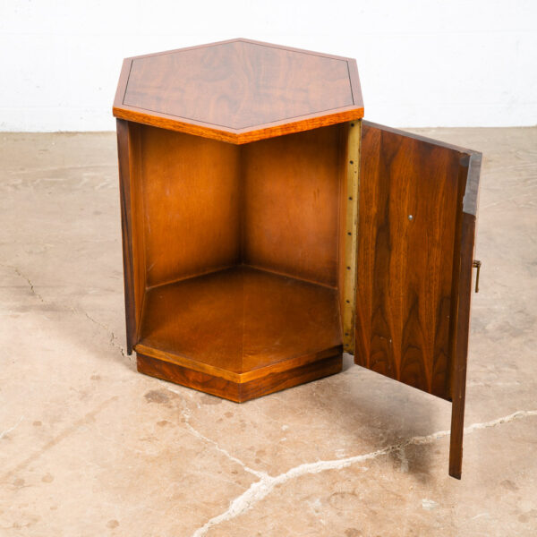 Mid Century Modern End Table Side Lane Hexagon Cabinet Storage Door Walnut Mcm - Image 6