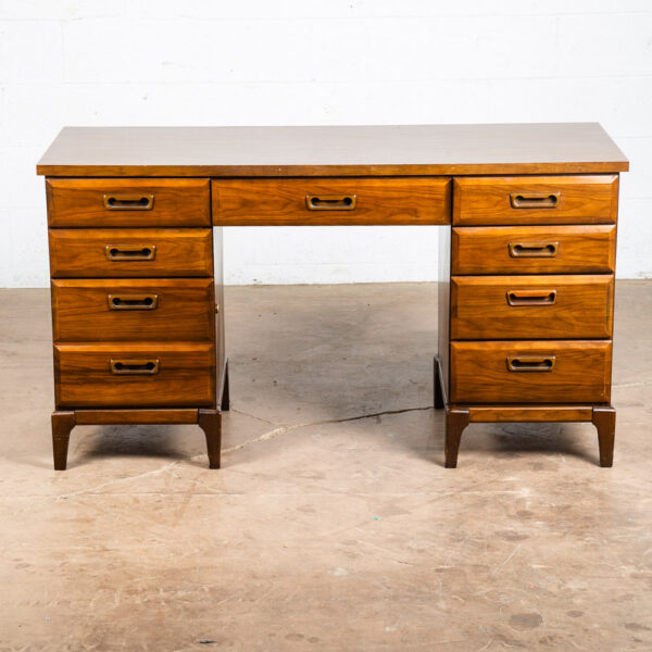 Mid Century Modern Desk Executive Walnut Floating 9 Drawer Office Vintage - Image 2
