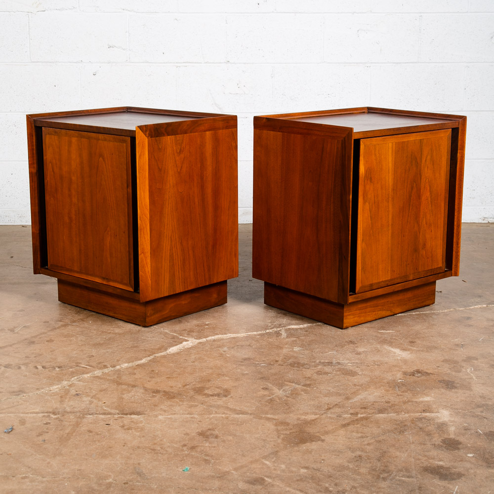 Mid Century Modern Nightstands End Side Tables Dillingham Esprit Walnut Drawer - Image 8