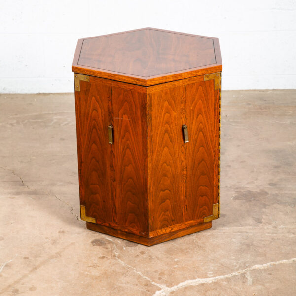Mid Century Modern End Table Side Lane Hexagon Cabinet Storage Door Walnut Mcm