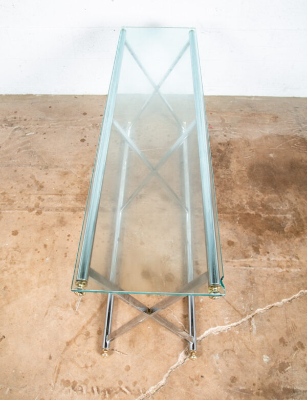 Mid Century Modern Console Table Entry Sofa Metal Chrome Glass Vintage Baughman - Image 5
