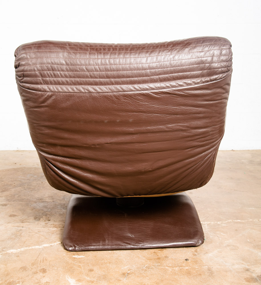 Mid Century Danish Modern Lounge Chair Club Set Swivel Brown Leather Pair Set NM - Image 6